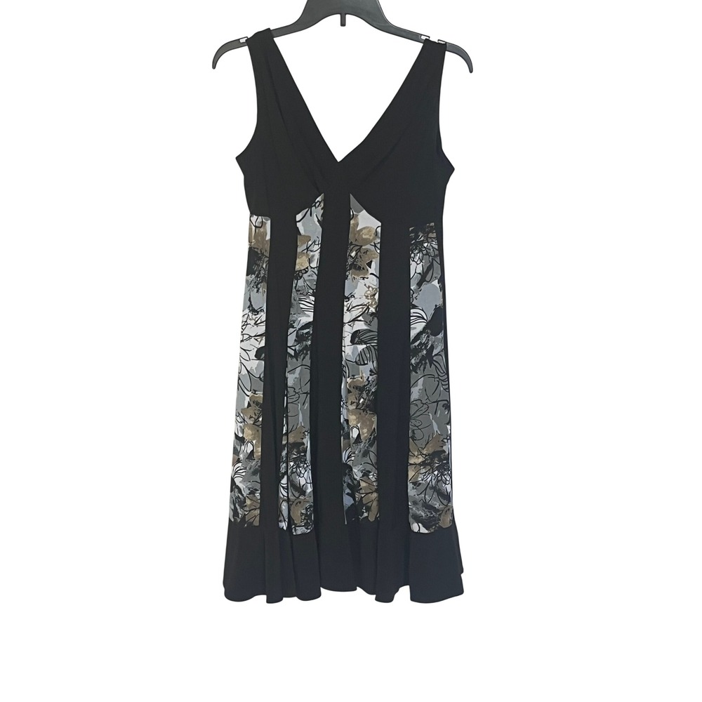 R&M Richards Womens V-Neck Sleeveless Floral Paneled A-Line Dress Black Size 6